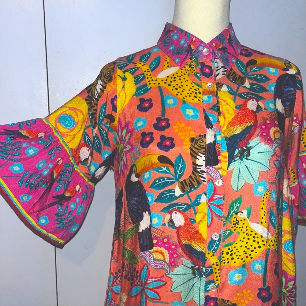 Sohana Button Front Short Sleeve Dress Tropical Print - Picture 13 of 13